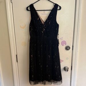 Adrianna Papell Black Lace Midi Dress